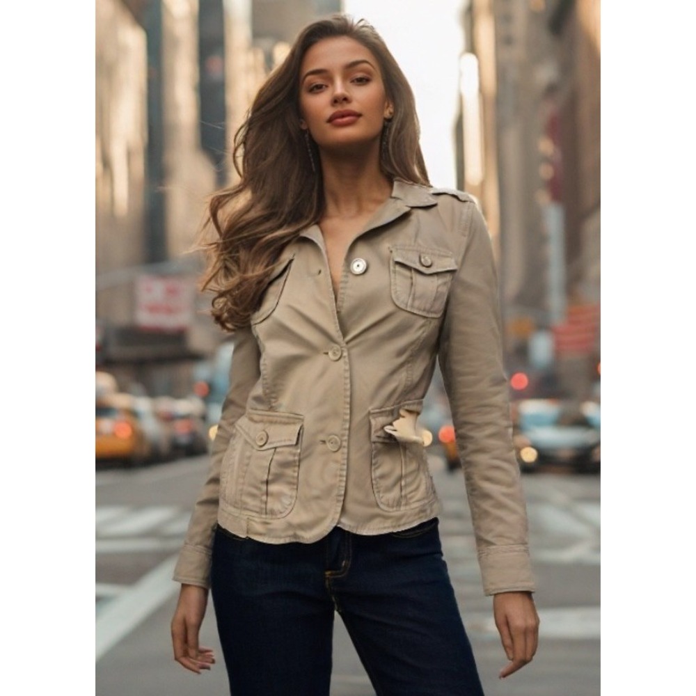 GAP Utility Jacket Collar Buttons Pockets Long Sleeve Chino Size Small 6 EUC